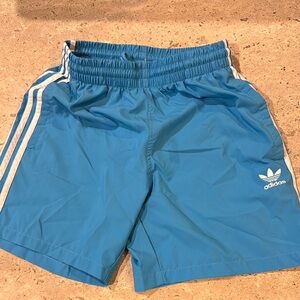 Adidas Blue and White Athletic Shorts with Signature Stripes